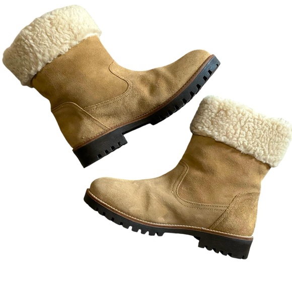 Anthropologie Louise Sherpa Cuffed Ankle Fall Winter Boots Women Size 9.5 - Picture 3 of 6